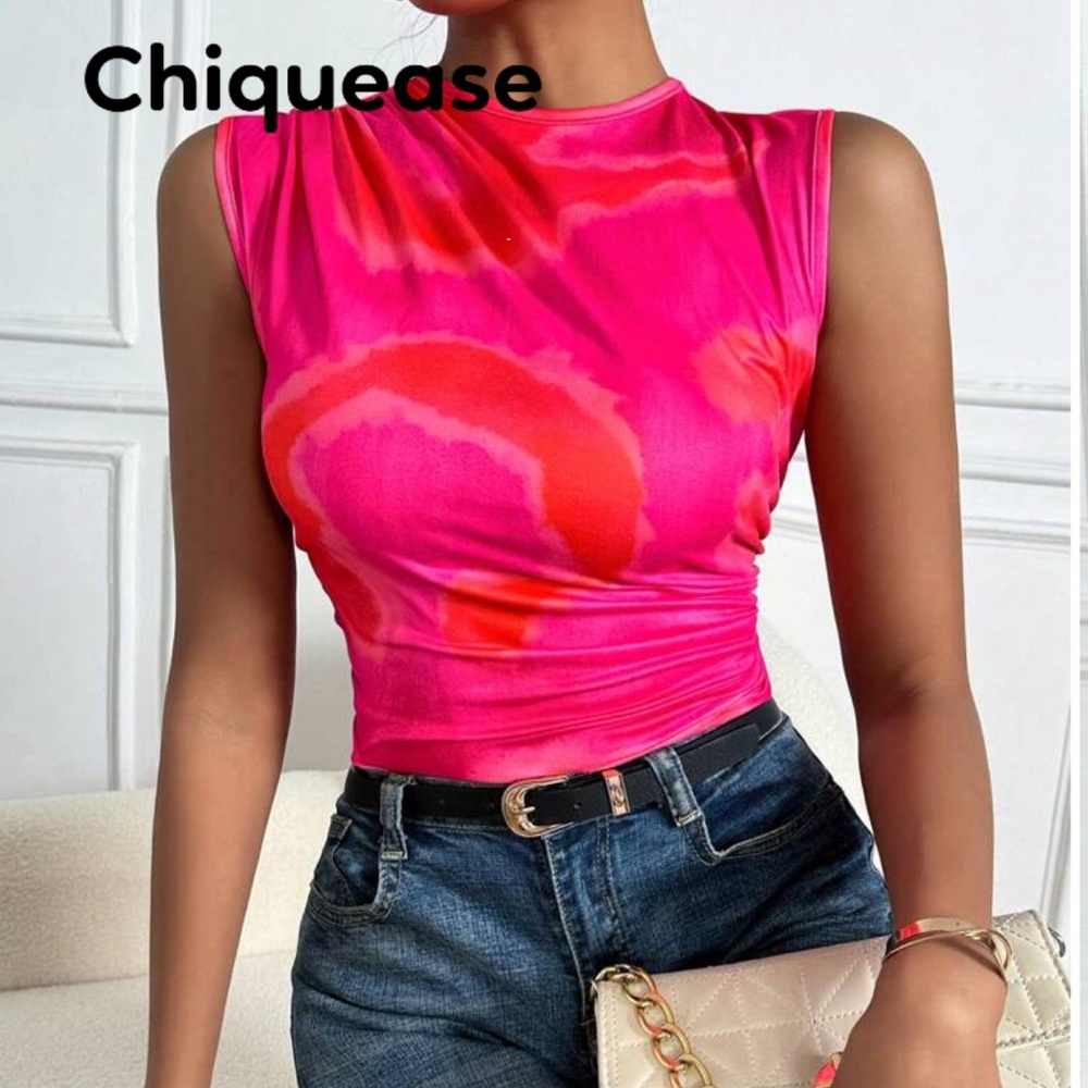SHEIN Vibrant Pink and Orange Tie Dye Tank Top
